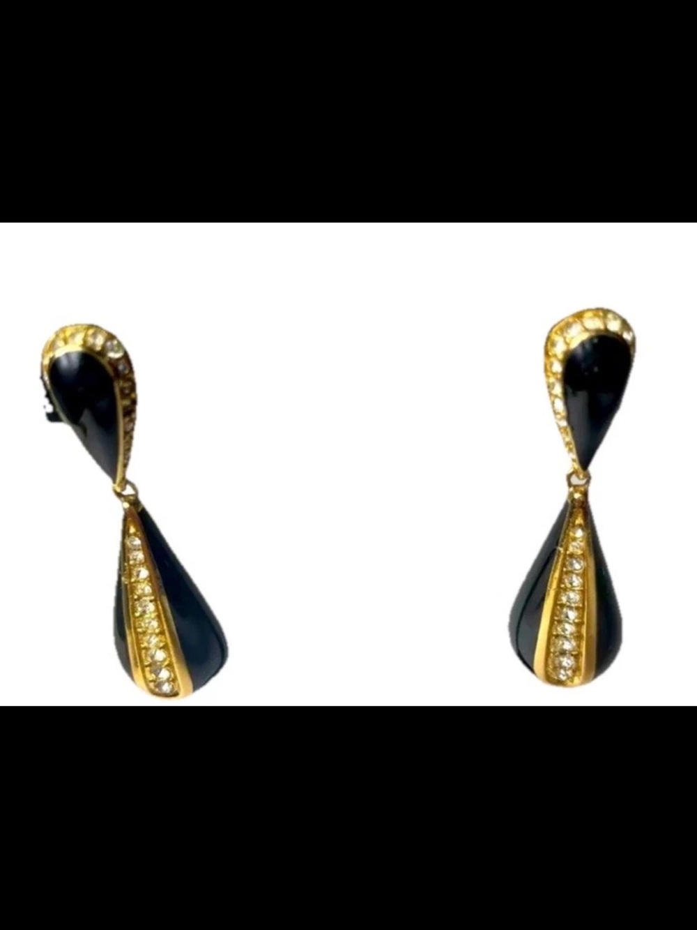Dior Black and Gold Teardrop Crystal Dangle Earrings